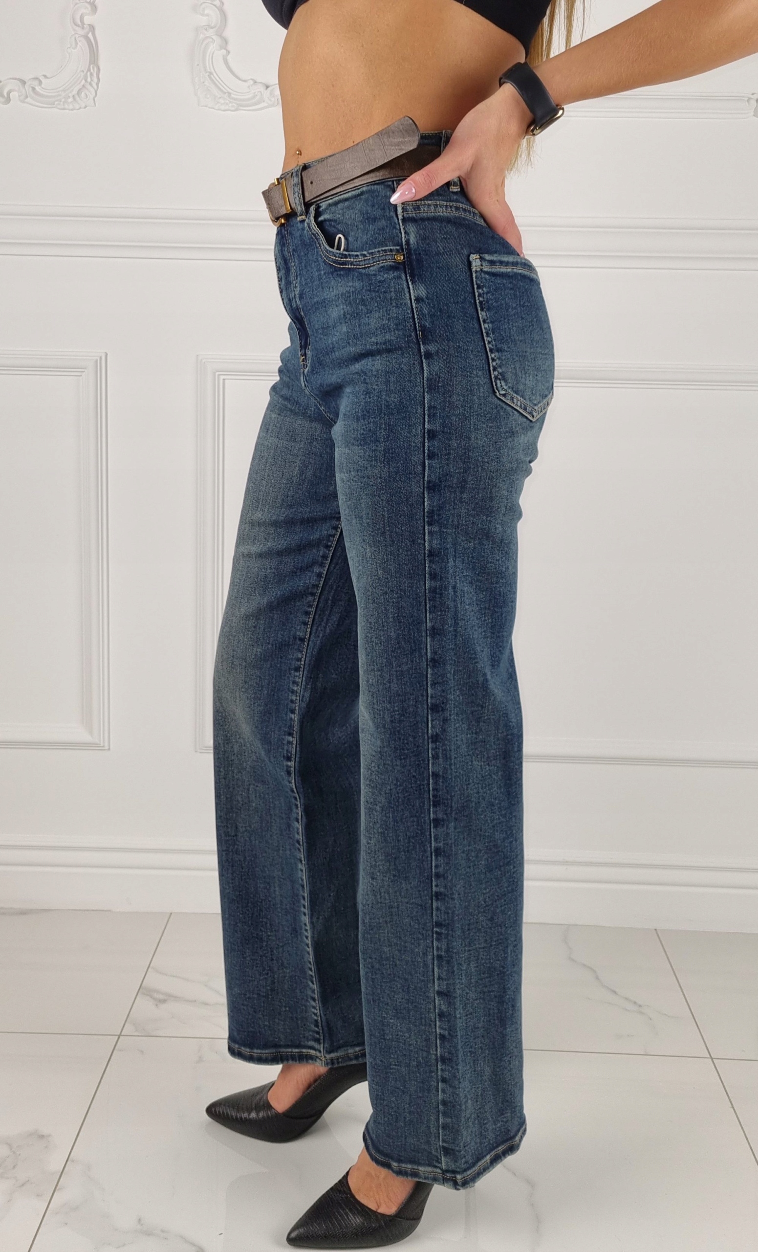 M.sara Spodnie Jeansy Luźniejsze Nogawki Wysoki Stan Vintage