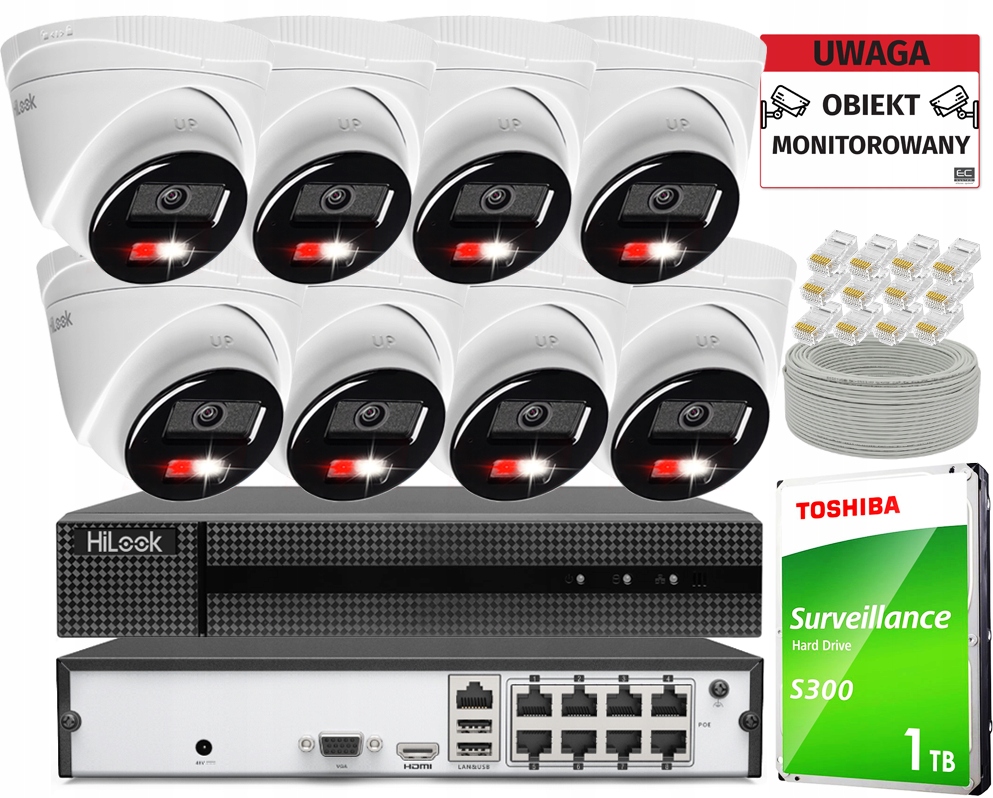 Monitorovanie Ip Komplet 8 kamier 4Mpx Ir/led PoE rekordér Disk 1TB Detekcia
