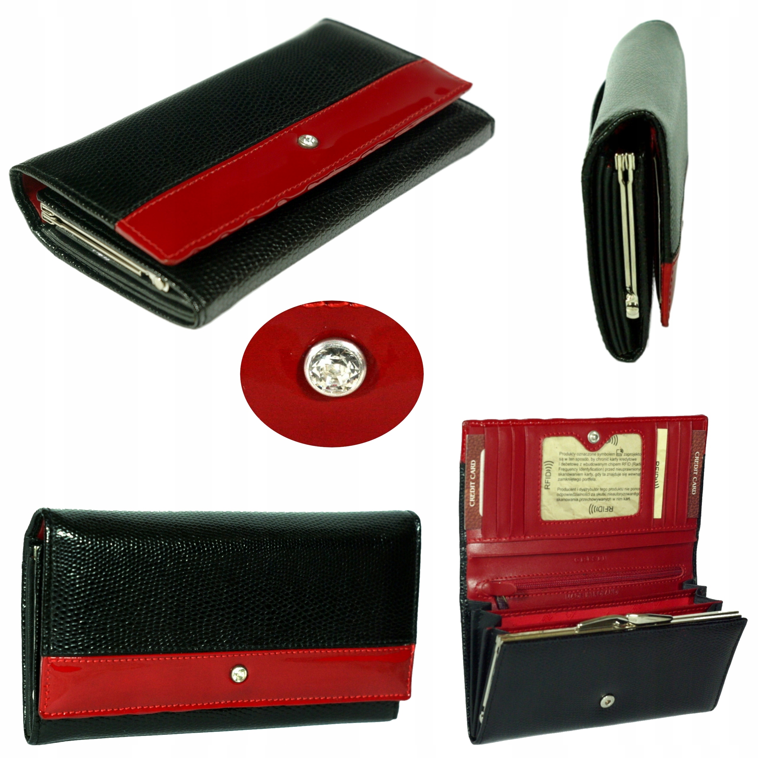 Dámská kožená peněženka černá s malými krystaly Swarovski polská výroba