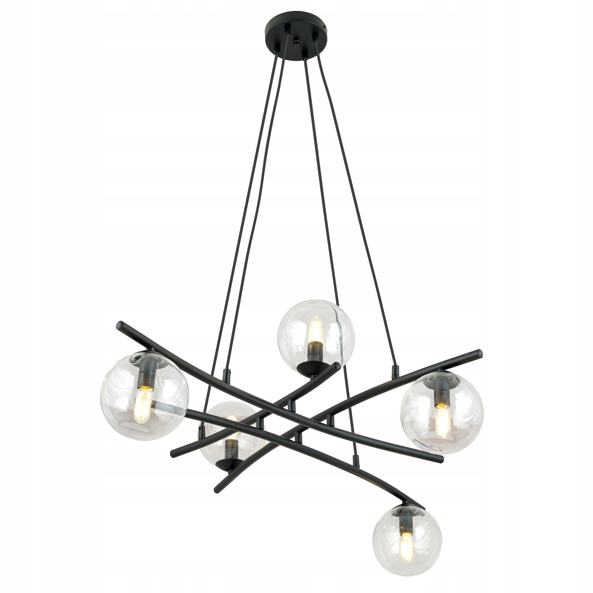 Závesná lampa Essa 5 čierna, tienidlá, sklenené gule, transparentné, priehľadné