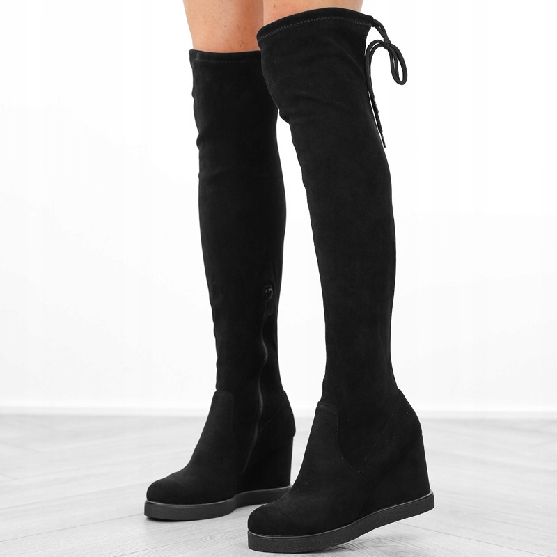 Czarne kozaki damskie za kolano koturn NS362 r.37 Rozmiar 37