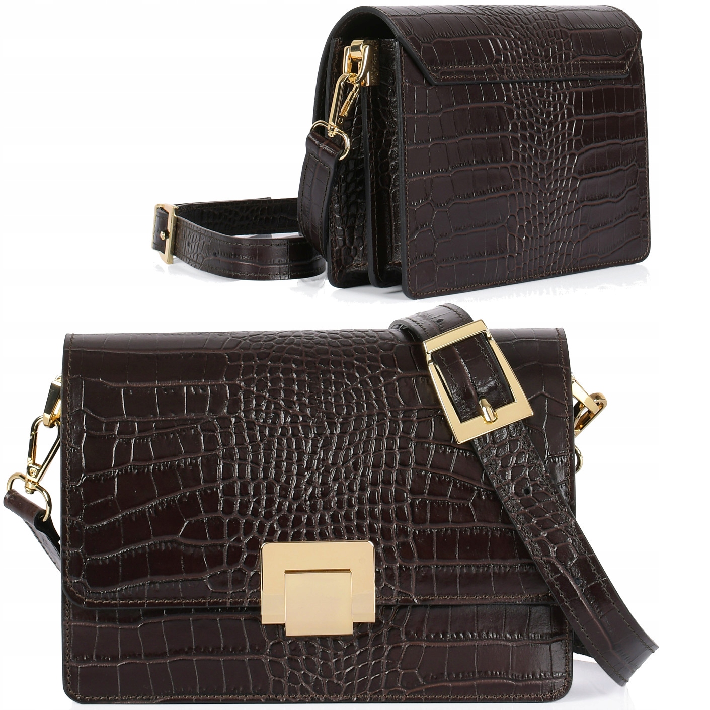 Torebka Skórzana Listonoszka Loccati Krokodyl Ciemny Brąz Skóra Naturalna