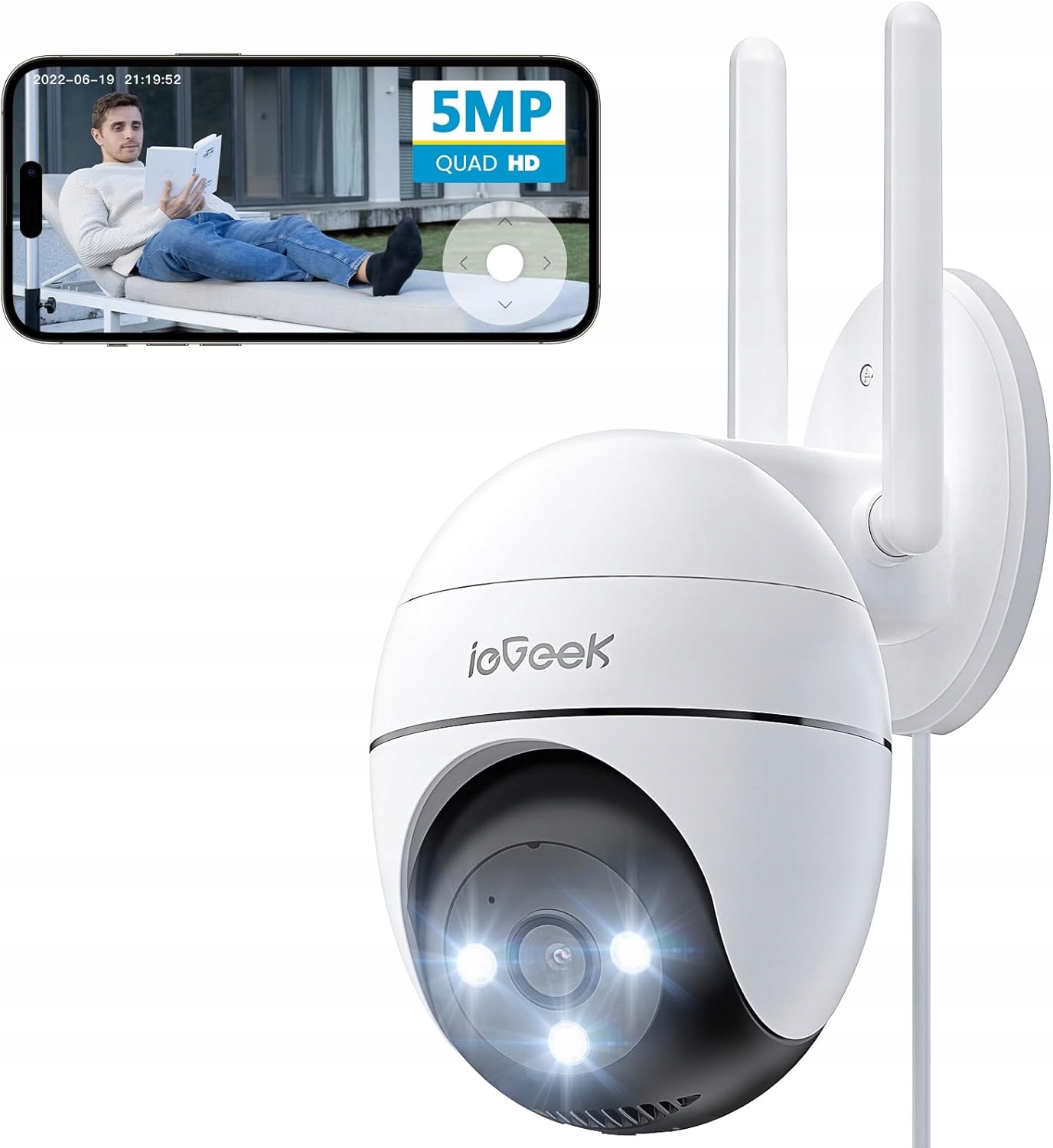 Otočná Venkovní Kamera Ip Wifi 5MPx 2K Detekce, Mikrofon, Funkce Ai