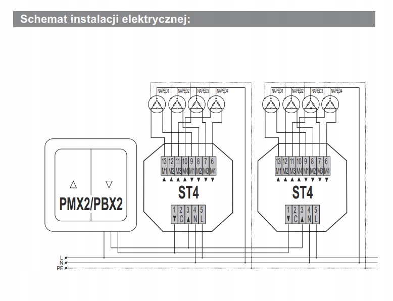 STEROWNIK PRZEKAŹNIK DO OBSŁUGI 4 NAPĘDÓW SILNIKÓW ROLET ZEWNĘTRZNYCH ST4 Kod producenta ST4