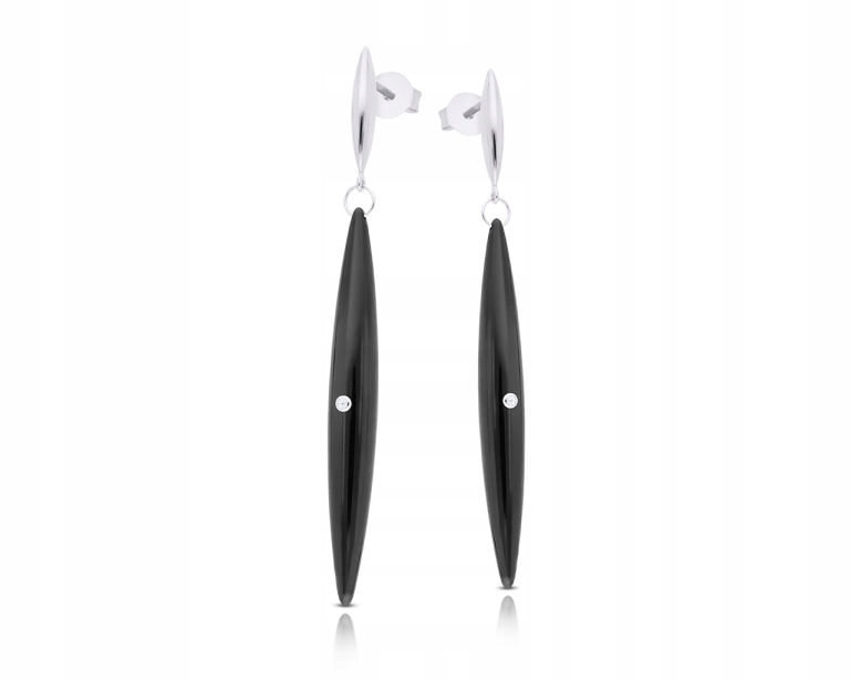 Stříbrné náušnice dlouhé závěsné černé keramické tyčinky pr.925 štíhlé