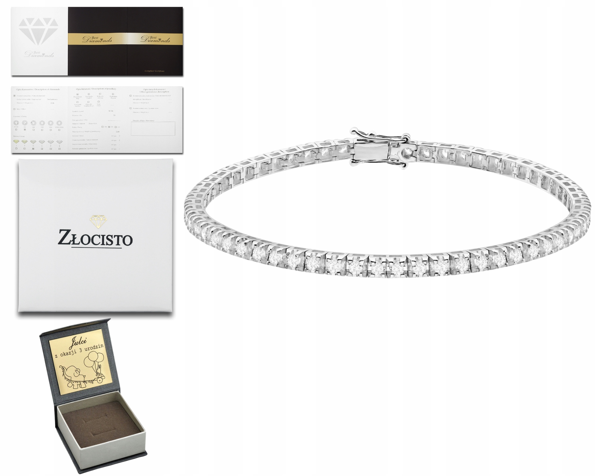 Náramek Z Bílého Zlata S Laboratorními Diamanty Ryzost 585 Dárek