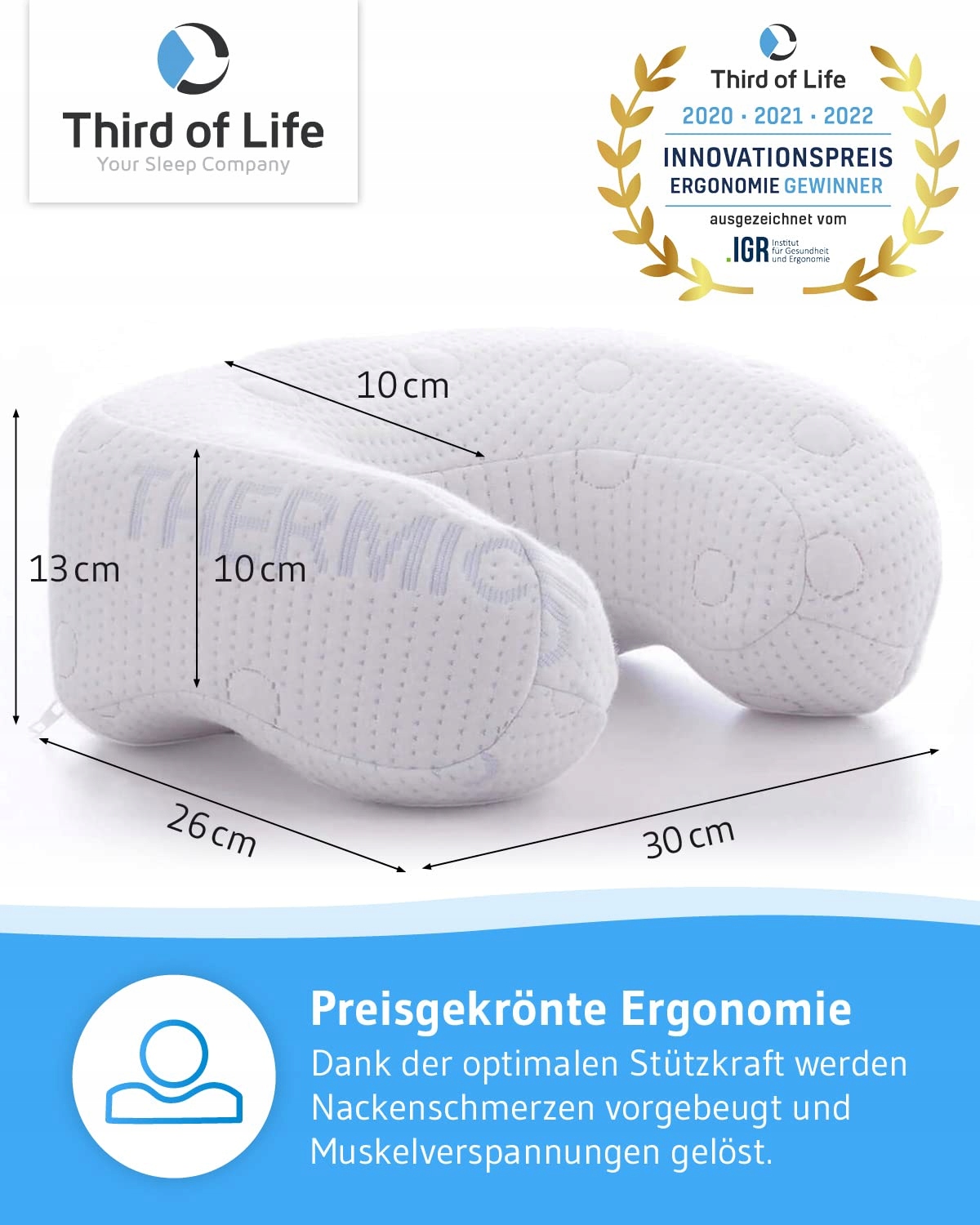 ANDAR Poduszka Ortopedyczna Podróżna Memory Foam 30x26x13/10 cm — miniatura 2
