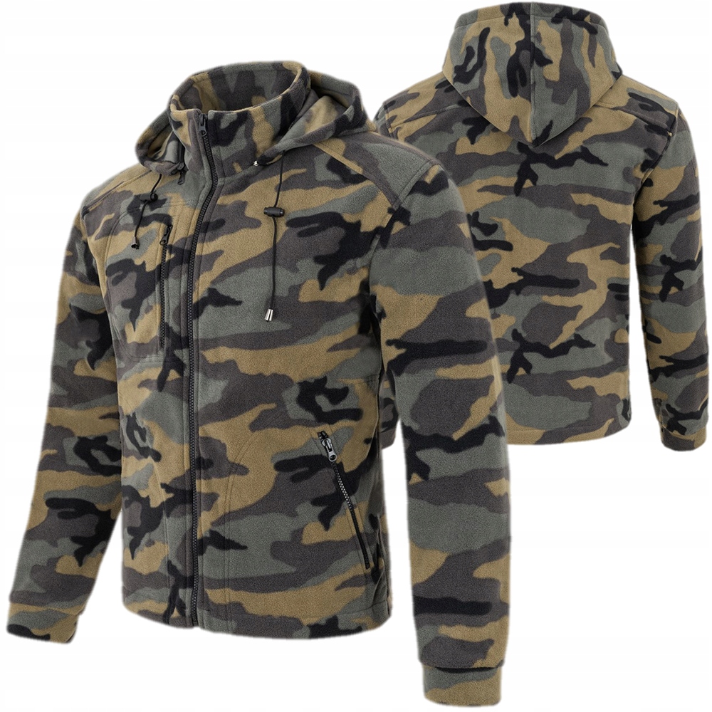 Polar wędkarski z kapturem camouflage łowiecki myśliwski bluza polarowa mor