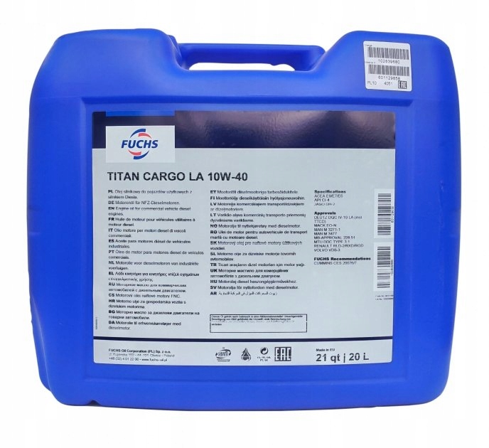 FUCHS TITAN CARGO 10W40 LA 20L. SILNIKOWY OLEJ PÓŁ