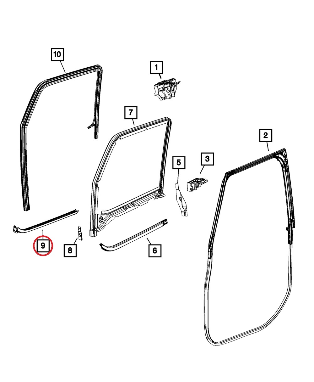 Jeep Wrangler JL gasket inner door left front 2018-26