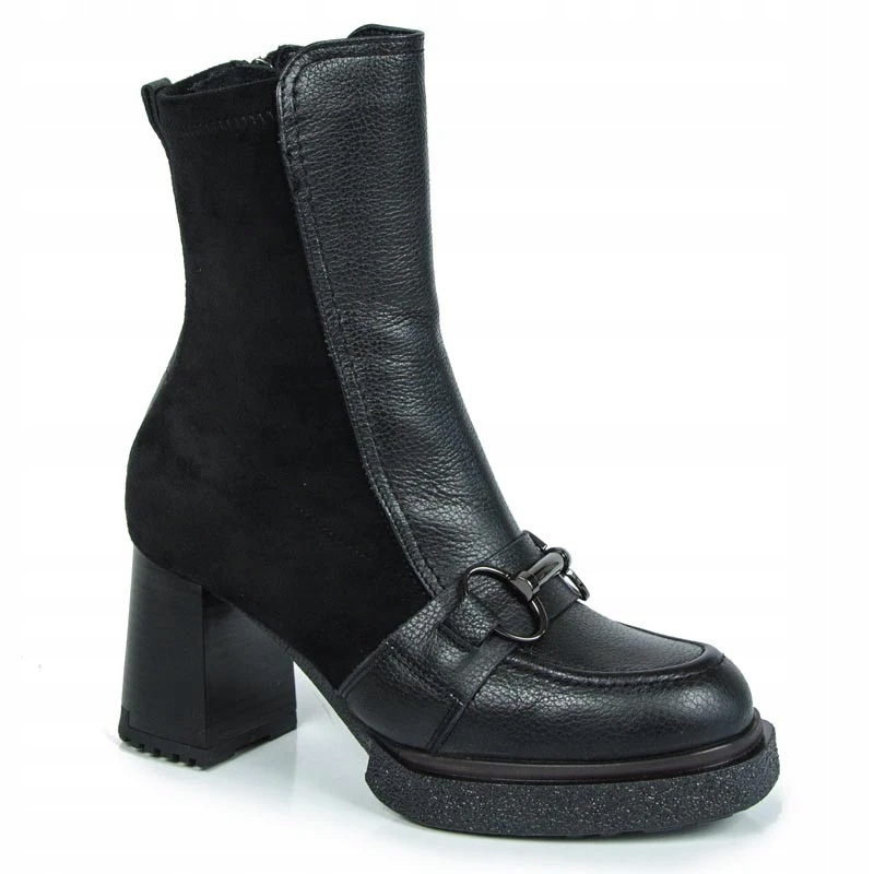Simen 6508A Kotníkové Boty Kozačky Sloupek Kůže Černé 41