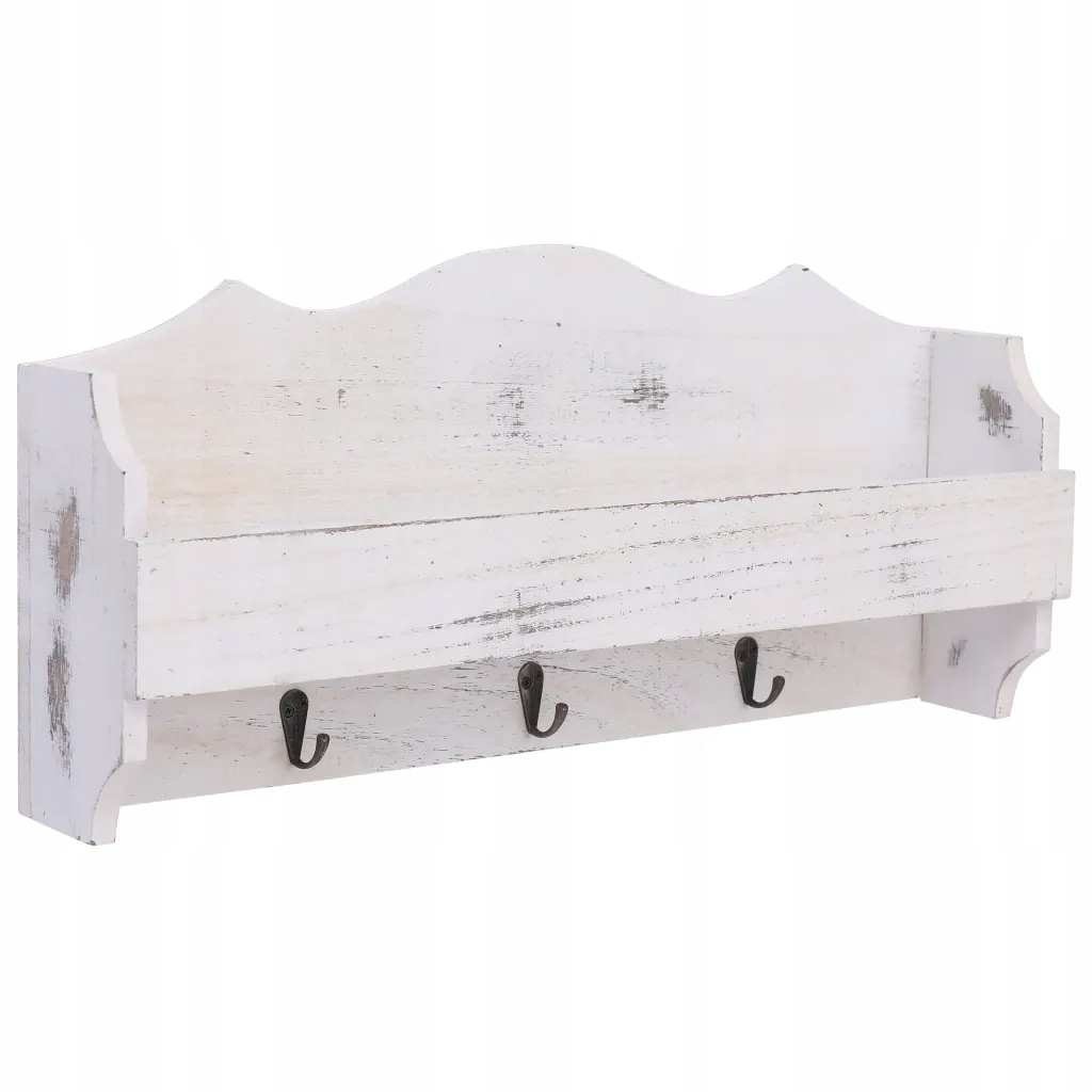 Dřevěný nástěnný věšák na kabáty s poličkou, bílý, 50x10x23 cm
