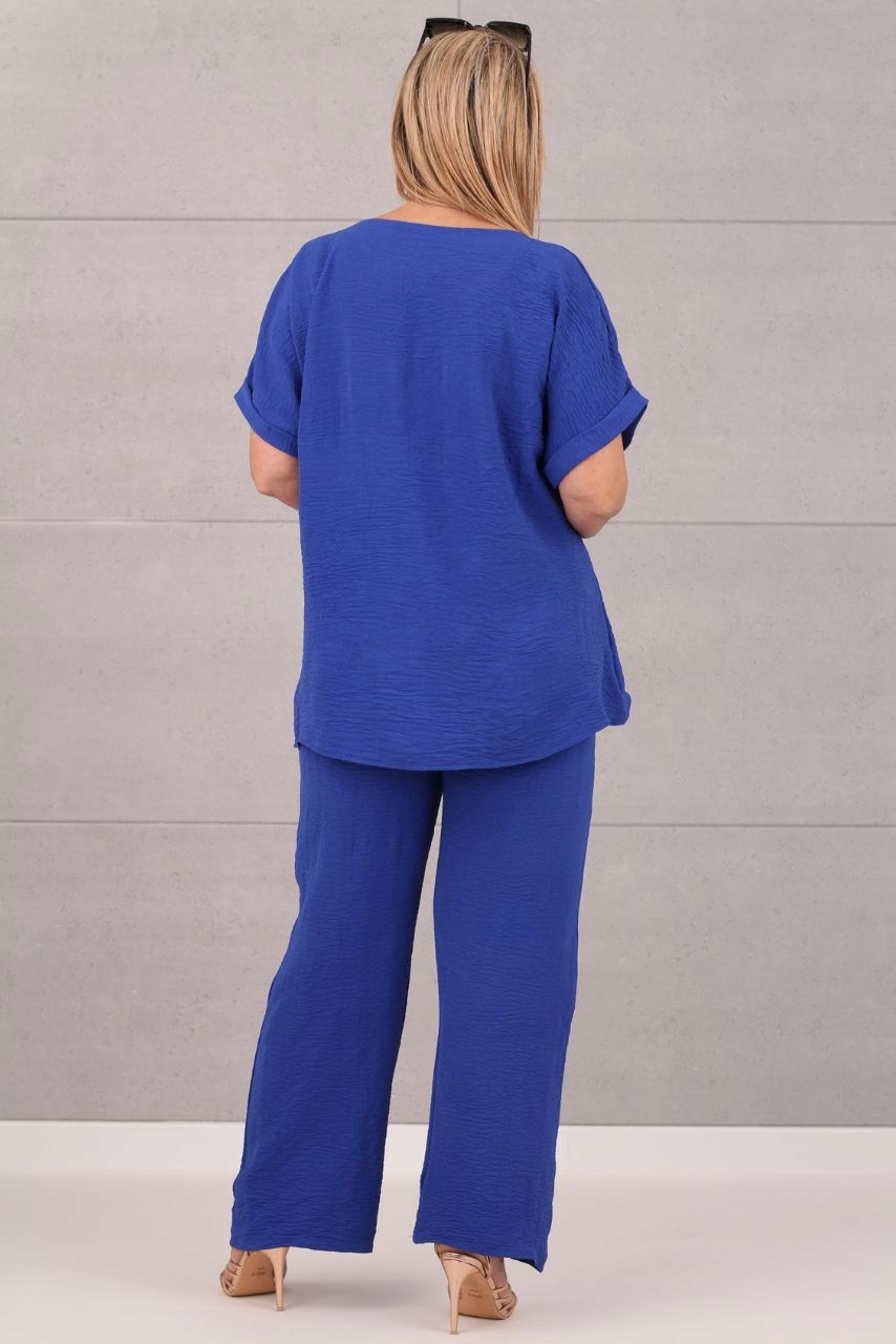 KOMPLET DAMSKI NA LATO DUŻE ROZMIARY POLSKI PRODUCENT ZWIEWNY SZEROKI Kolor niebieski