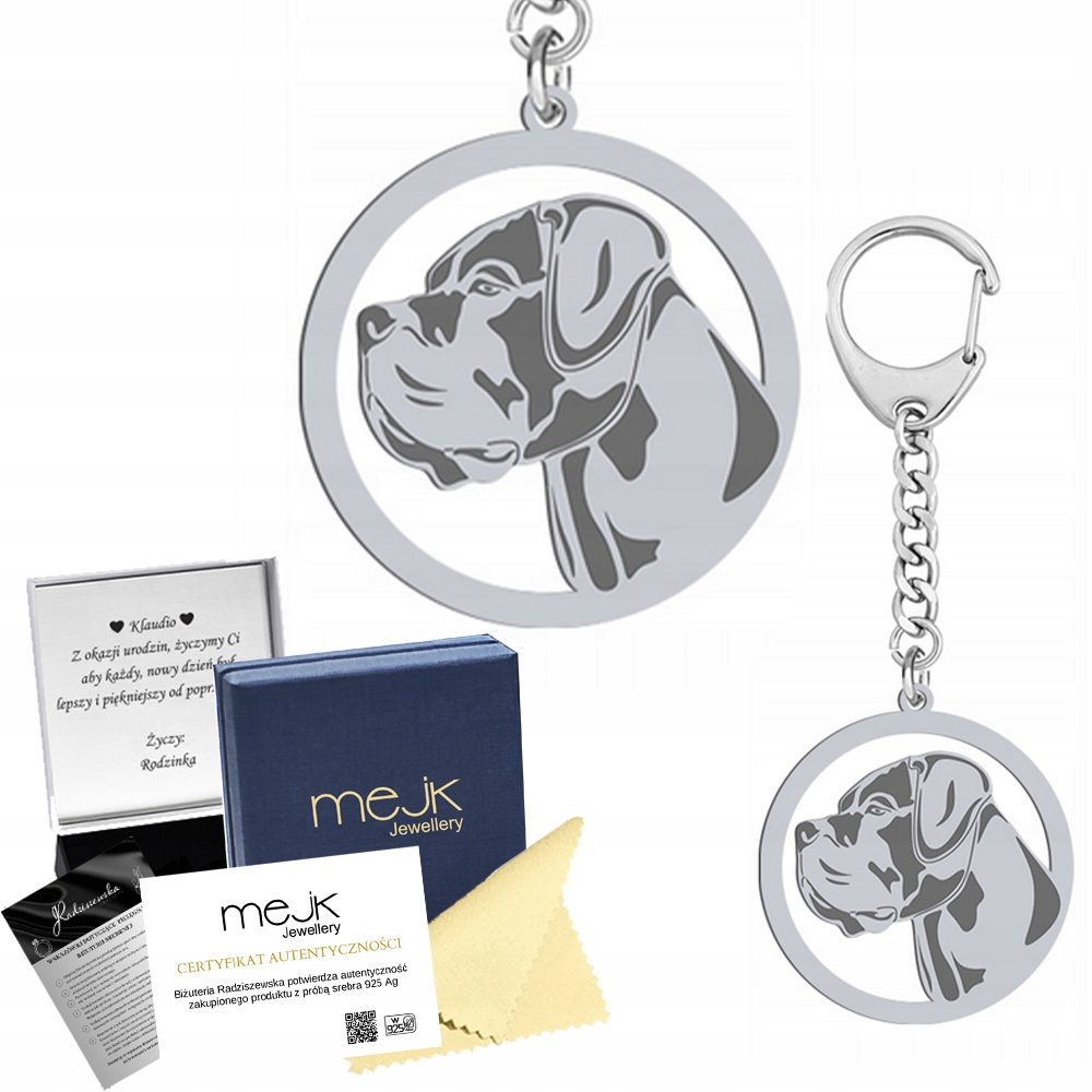 Cane Corso Přívěsek Na Klíče Stříbro925 Přívěsek Dárek Gravírování Bonus