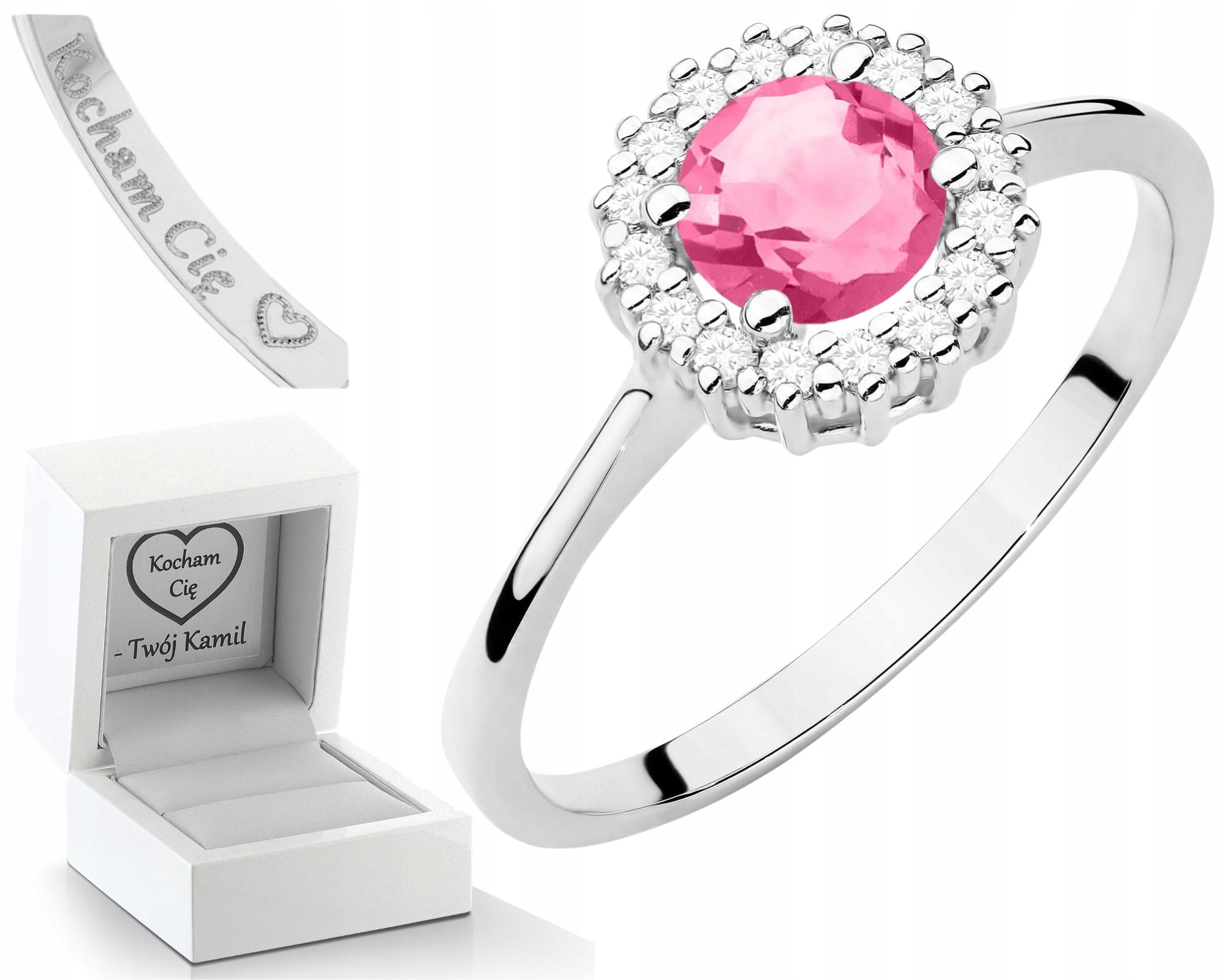 Prstýnek Z Bílého Zlata S Růžovým Topazem A Diamanty Zlato 585 Jako Dárek