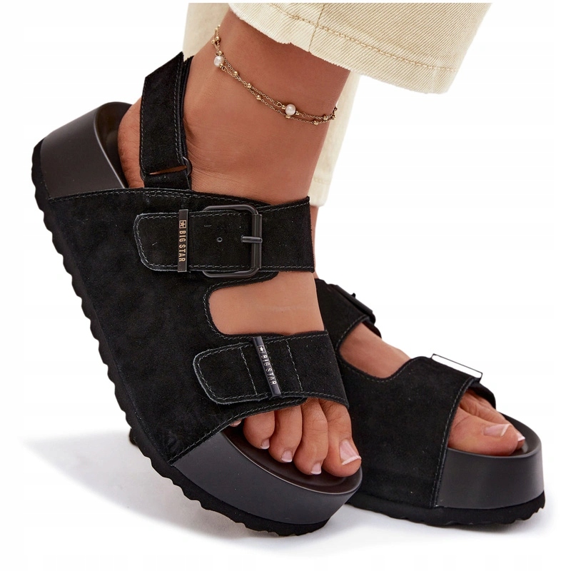 Dámské Sandály Big Star Semiš Masivní Platforma Přezky Suchý Zip Černá 36