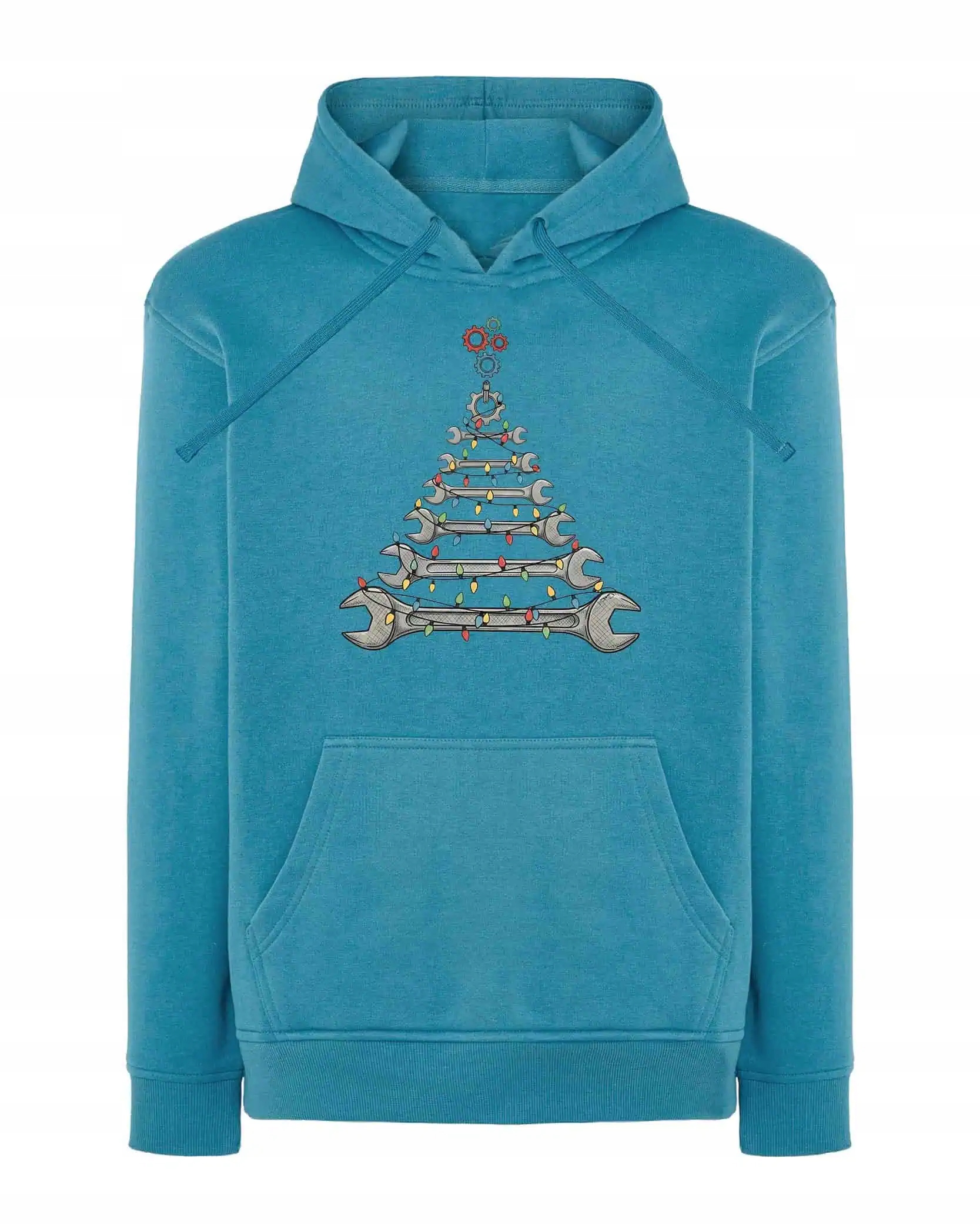 Mikina s kapucí Vánoční stromeček Mechanika Světle modrá M