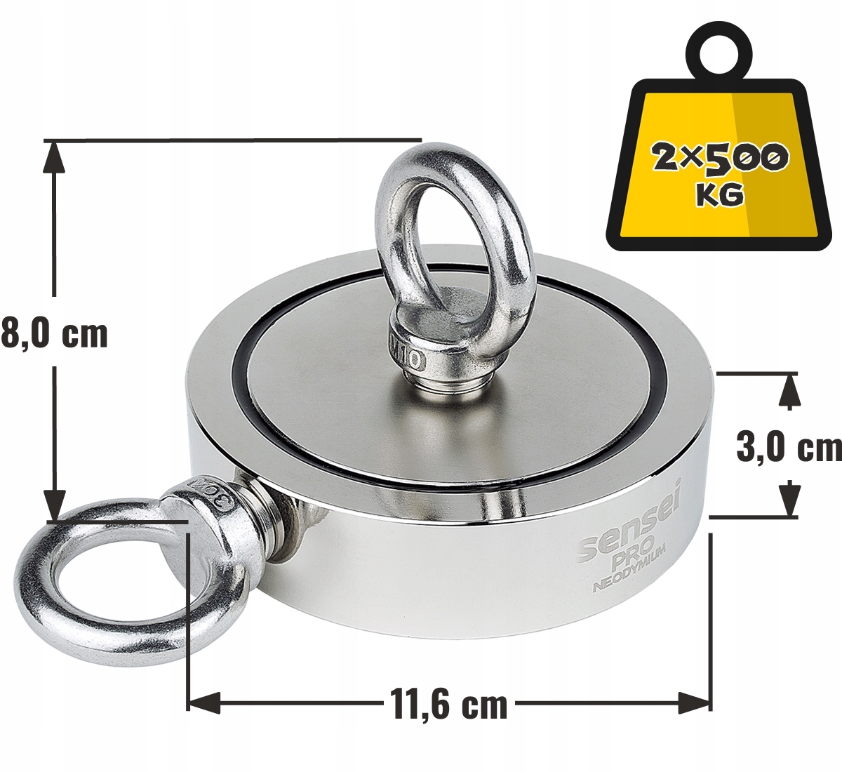 MAGNES NEODYMOWY UCHWYT MAGNETYCZNY 2-STR 2x500 kg Symbol materiału N52