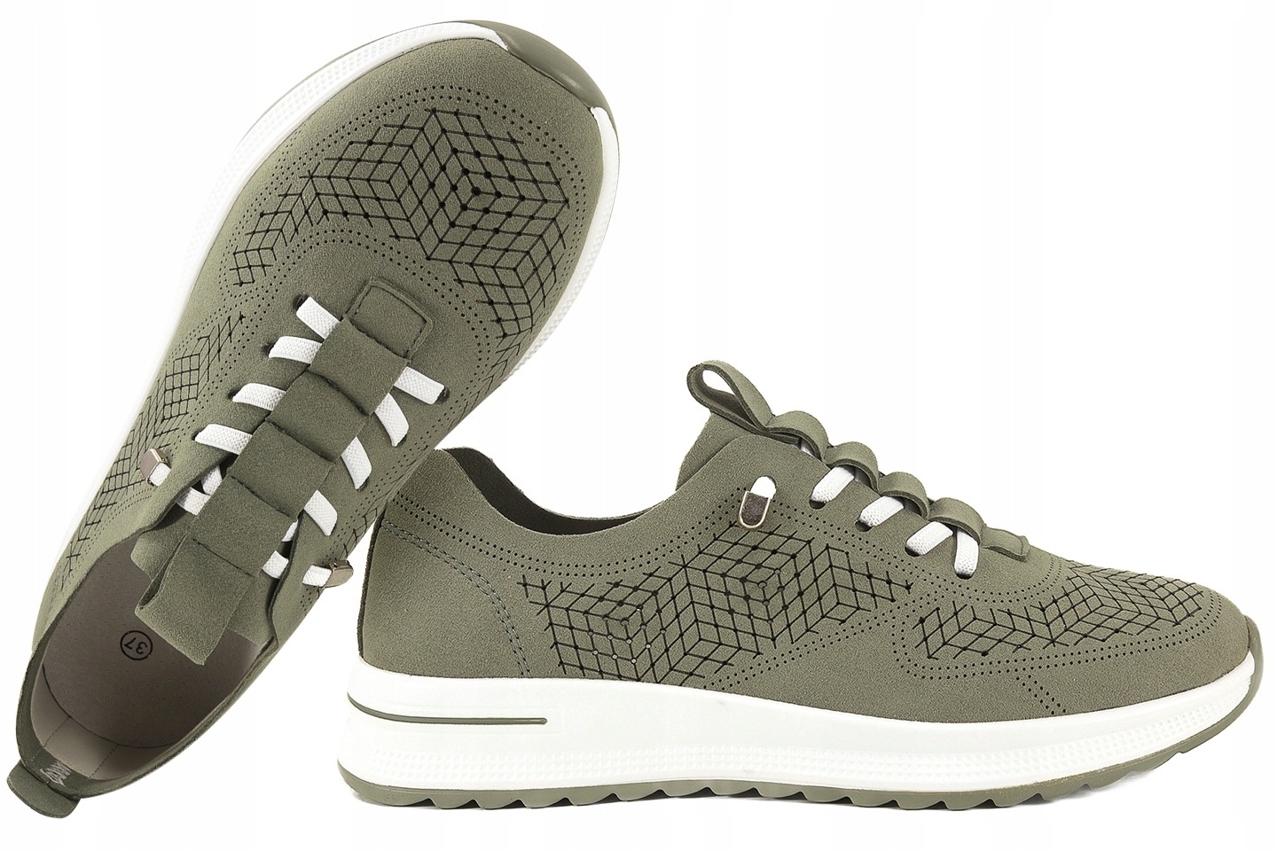 Loretta Vitale J2214 Dámské Sportovní Polobotky Ažurové Tenisky Pu 40 Khaki