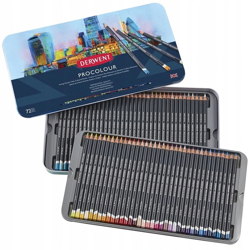 Pigmentové pastelky Derwent Procolour, 72ks v kovové krabičce