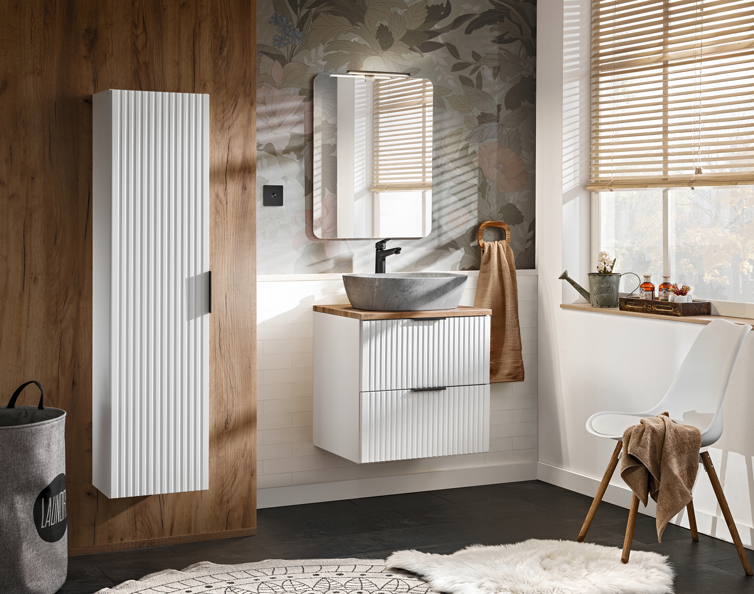 Nábytková sestava 60 cm s deskou, umyvadlem na desku Anna a skříňkou se zrcadlo