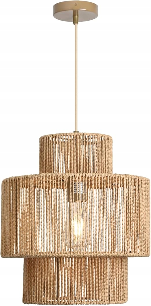 Závěsná Ratanová Lampa Boho Pletená E27, Max 60 CM, Průměr 32 CM, Hnědá