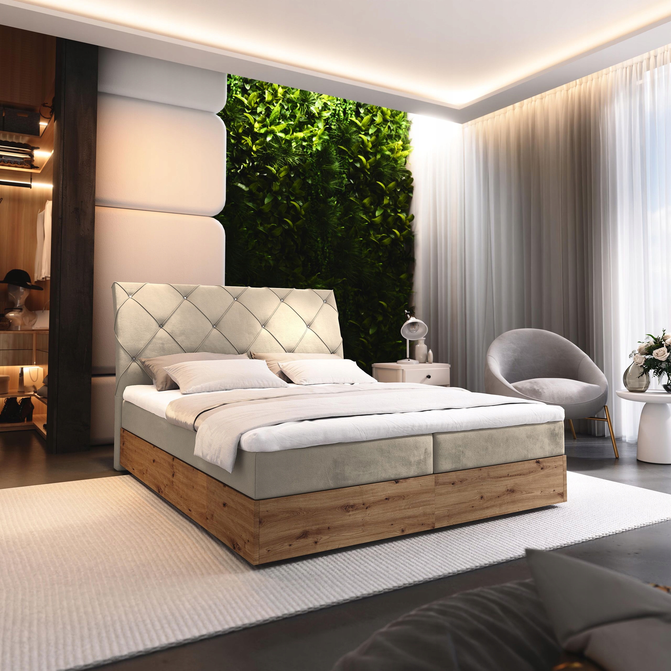 Kontinentální postel Vellano 180x200 cm Matrace Bonell pohodlná Béžová