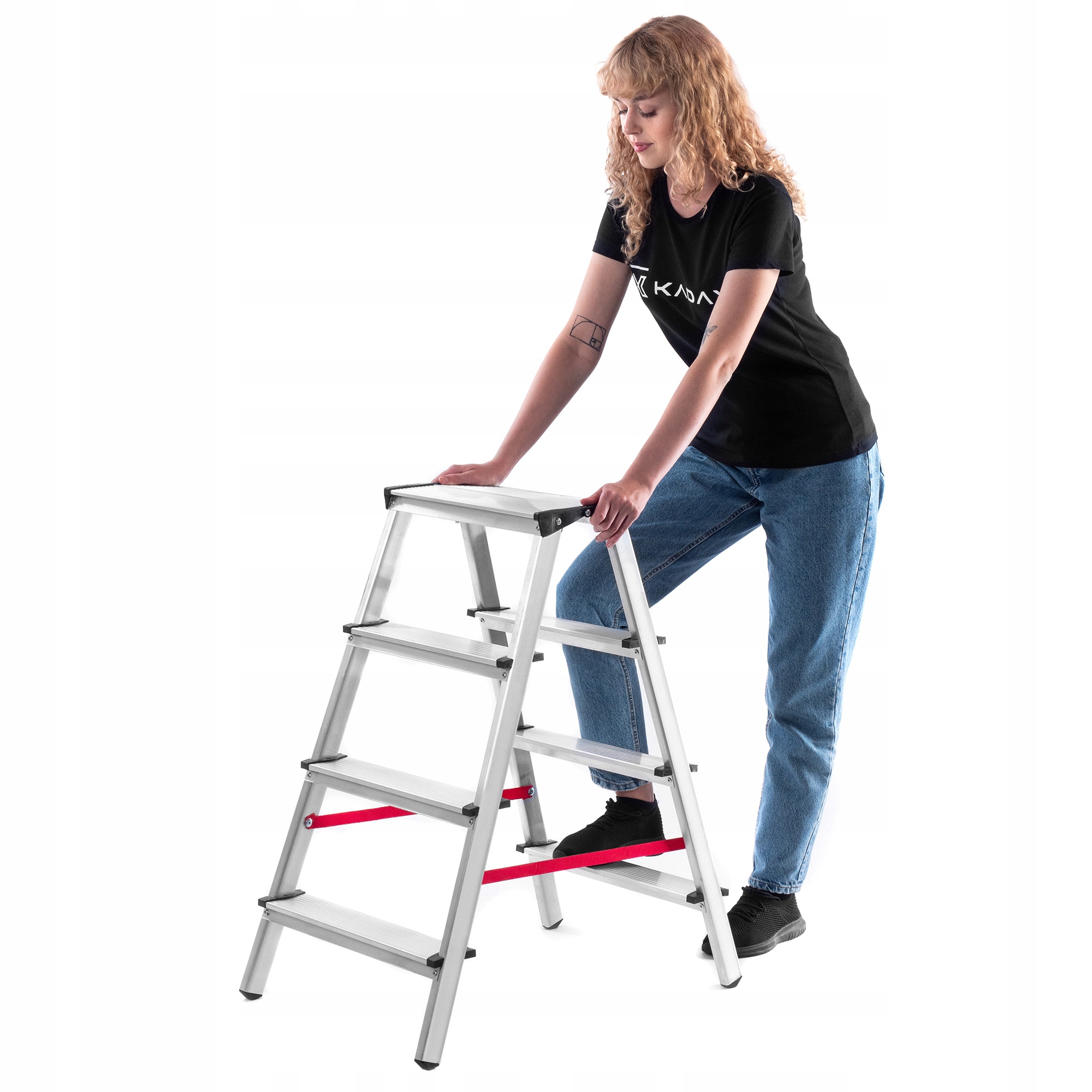 DRABINA ALUMINIOWA 4 STOPNIOWA DOMOWA SCHODKI DWUSTRONNA Materiał aluminium