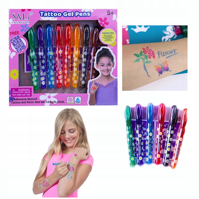 

Zestaw do tatuaży 8 pisaków żelowych 8 szablonów