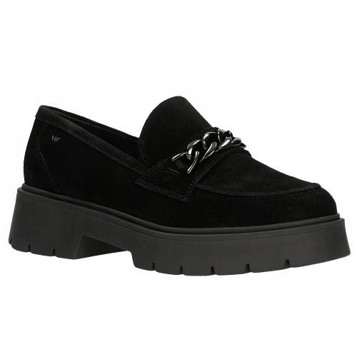 BUTY DAMSKIE WELUROWE półbuty mokasyny Wojas GRUBA PODESZWA czarne r. 36