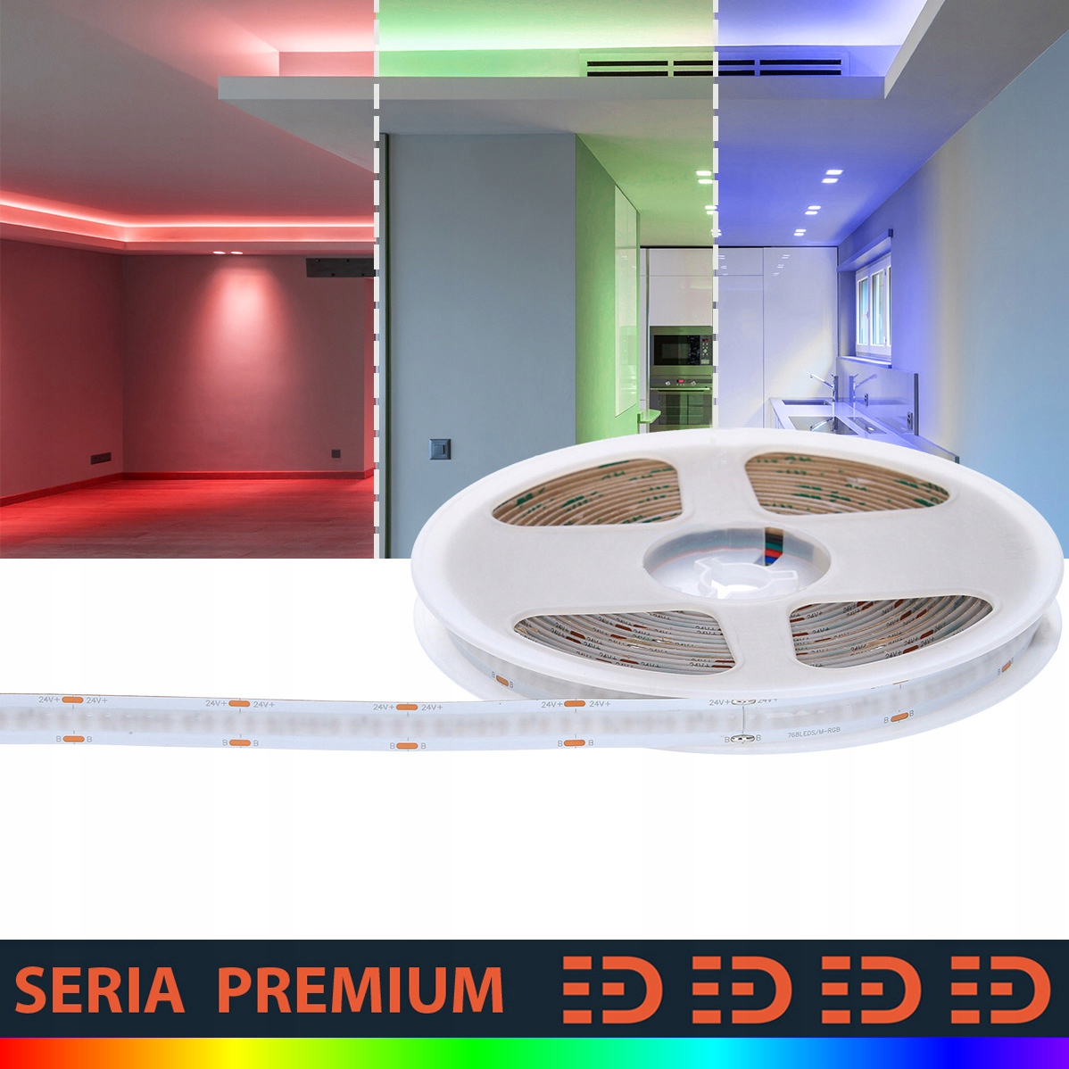 Vícebarevný Led pásek|Plné RGB|24V|768 LED/m|COB|5 m|3 roky záruka