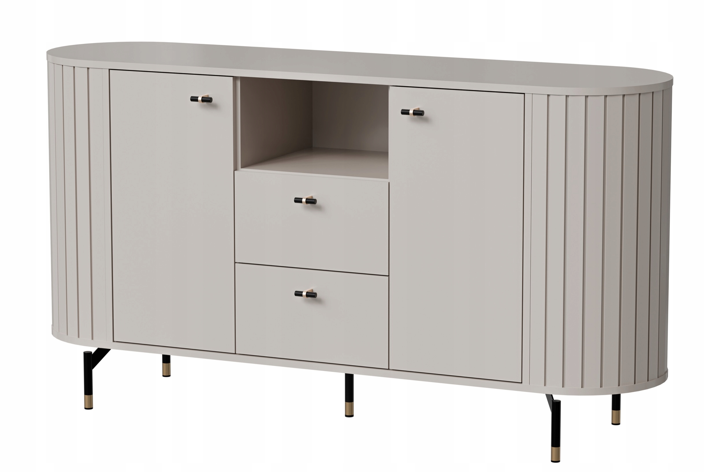 Dvoudveřová komoda Zante s lamelami a dvěma zásuvkami, 150 cm, šedá, béžová