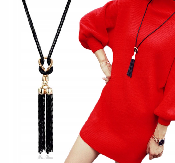 

Naszyjnik łańcuszki długi czarny złoty