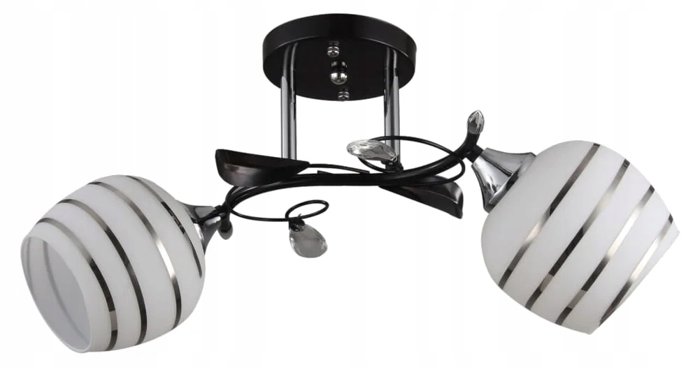 Dvojitá stropná lampa čierna biela chrómové tienidlá s pruhmi elegantné Lampex
