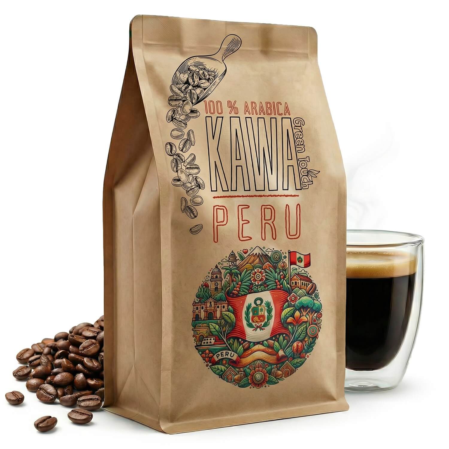 Levně Káva zrnková Peru region Junin natural 100% arabica 1 kg Green Touch