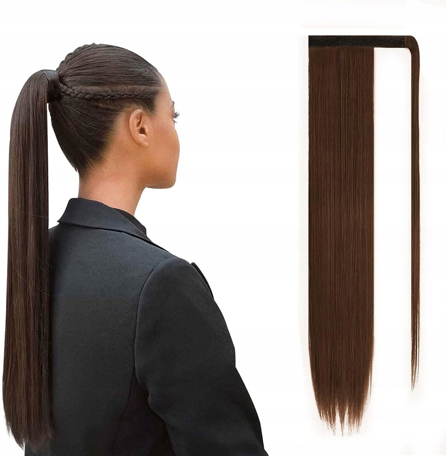 Syntetický Cop Pro Prodloužení Vlasů, Hladký, Koňský Ocas 70 CM, Hnědý