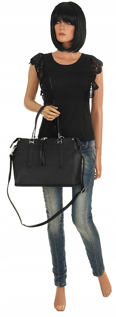 Maria C. Torebka Damska czarna skóra ekologiczna MC663 Black Długość paska 140 cm