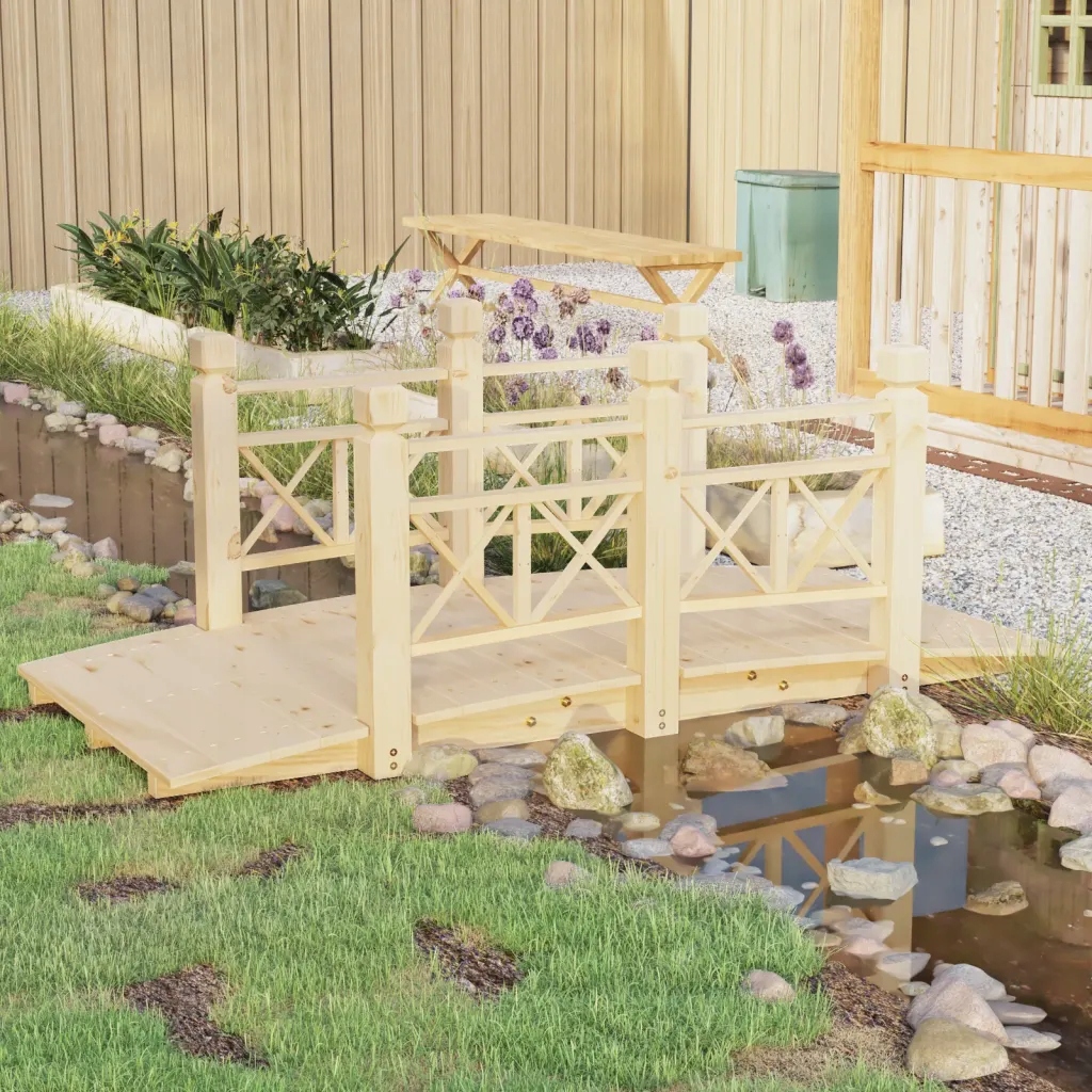 Mostek ogrodowy z poręczami, 150x67x56 cm, świer Producent VidaXL