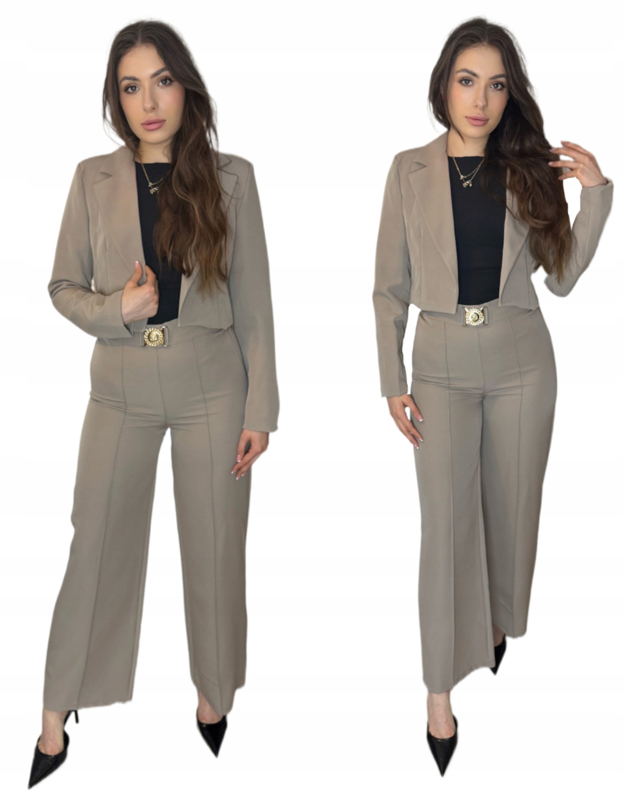 Dámský Komplet Elegantní Sako A Kalhoty Klasická Béžová Unisize