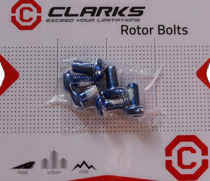 Rowerowa Tarcza Hamulcowa Niebieska 180mm CLARKS Śruby Niebieskie Mocowanie 6 śrub (IS)