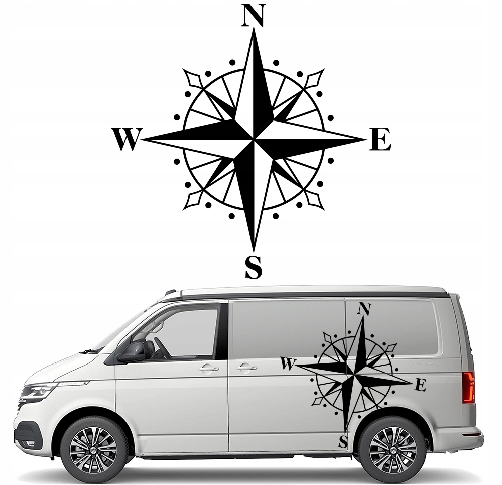 Samolepka Grafika na karavan a karavan Kompas Růže Větrů 90x92