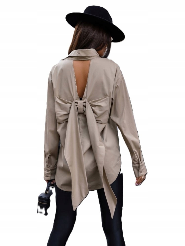 Koszula damska beżowa Cocomore długa kokarda na plecach modna r.S