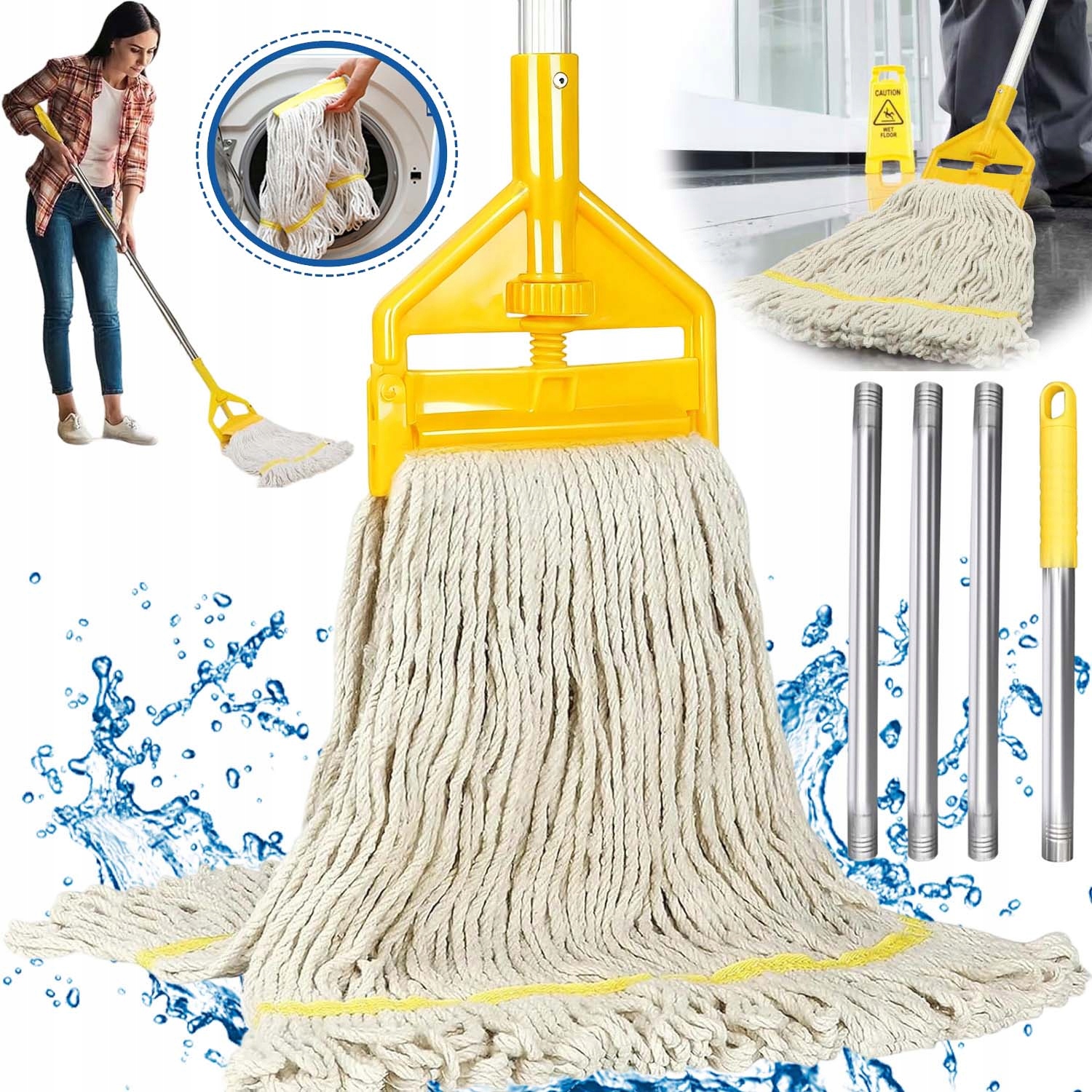 Levně Podlahový Mop S Provázkem, Pevná A Odolná Rukojeť Z Nerezové Oceli, Klasický