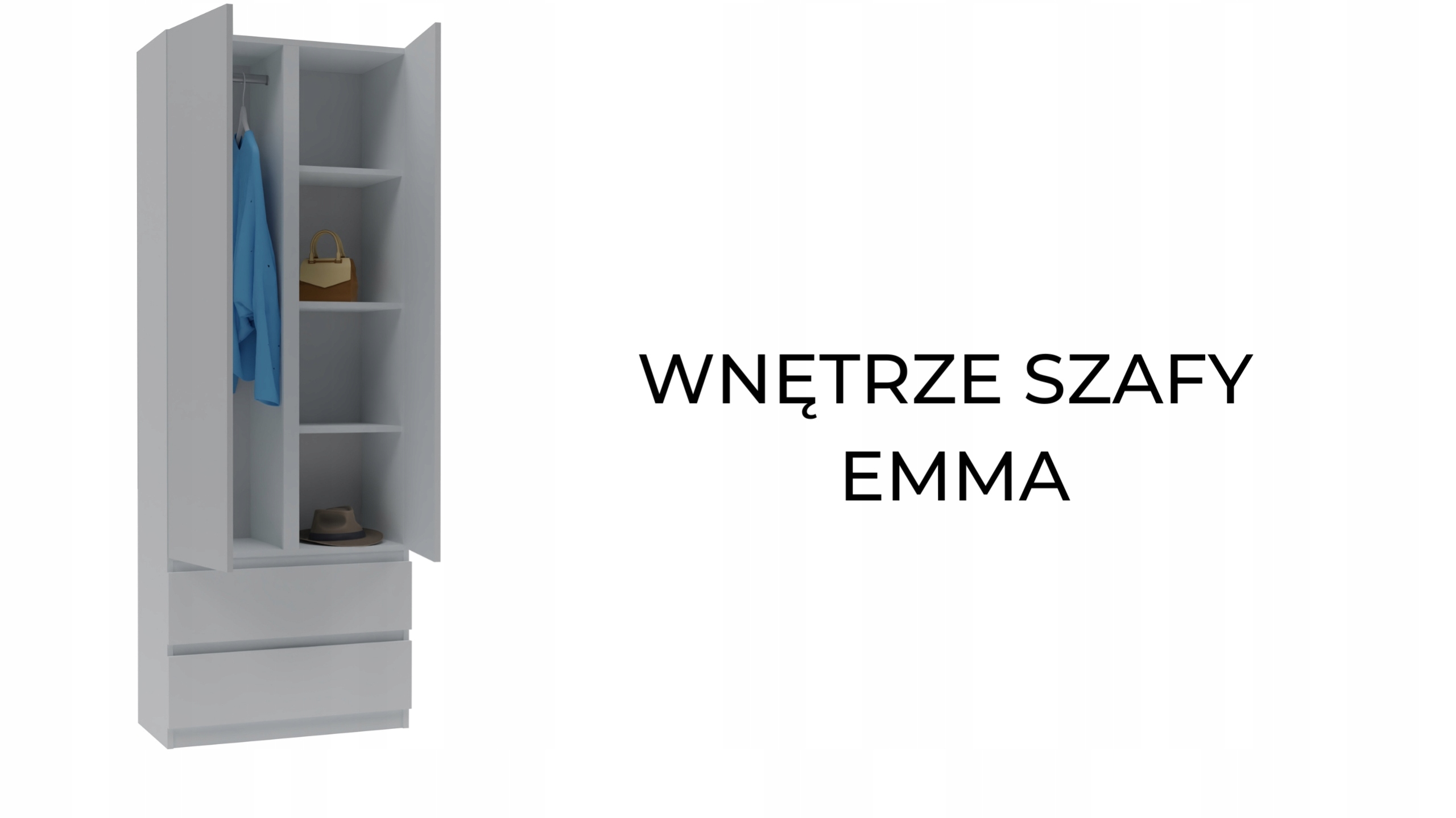 SZAFA GARDEROBA EMMA 70 cm + 2 SZUFLADY - BIAŁA Szerokość mebla 70 cm