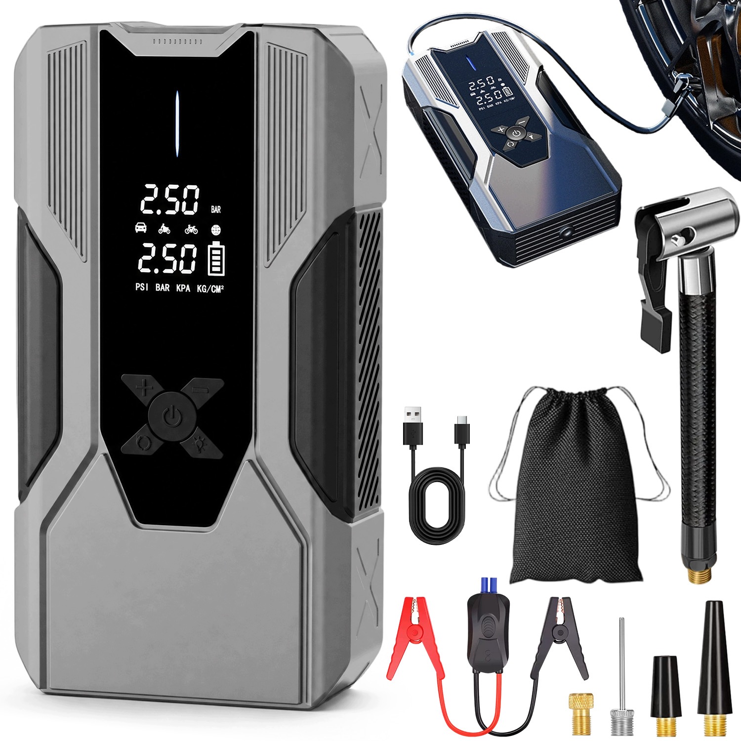 Automobilový Štartér Jump Starter Kompresor S Baterkou Powerbank 8000MAH
