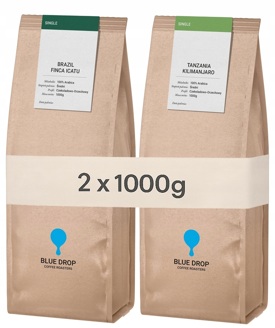 Káva Zrnková Brazílie Tanzanie 2x 1 kg 100% Arabica Čerstvě pražená 2 kg