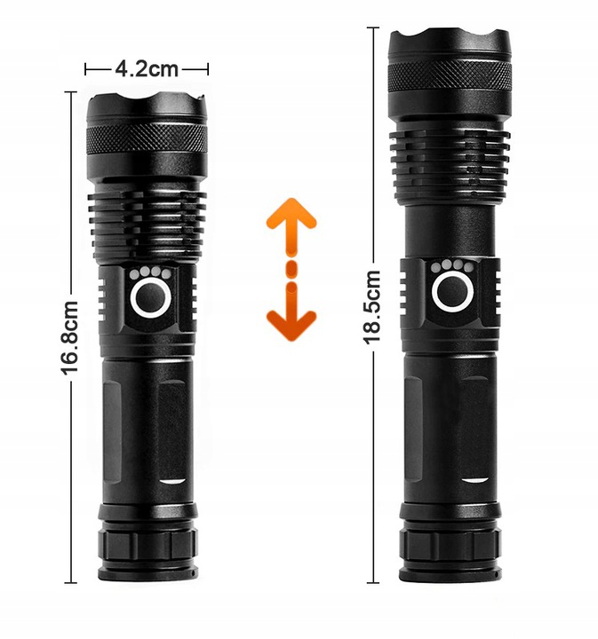 MOCNA LATARKA TAKTYCZNA LED WODOODPORNA ZOOM USB Liczba trybów 5