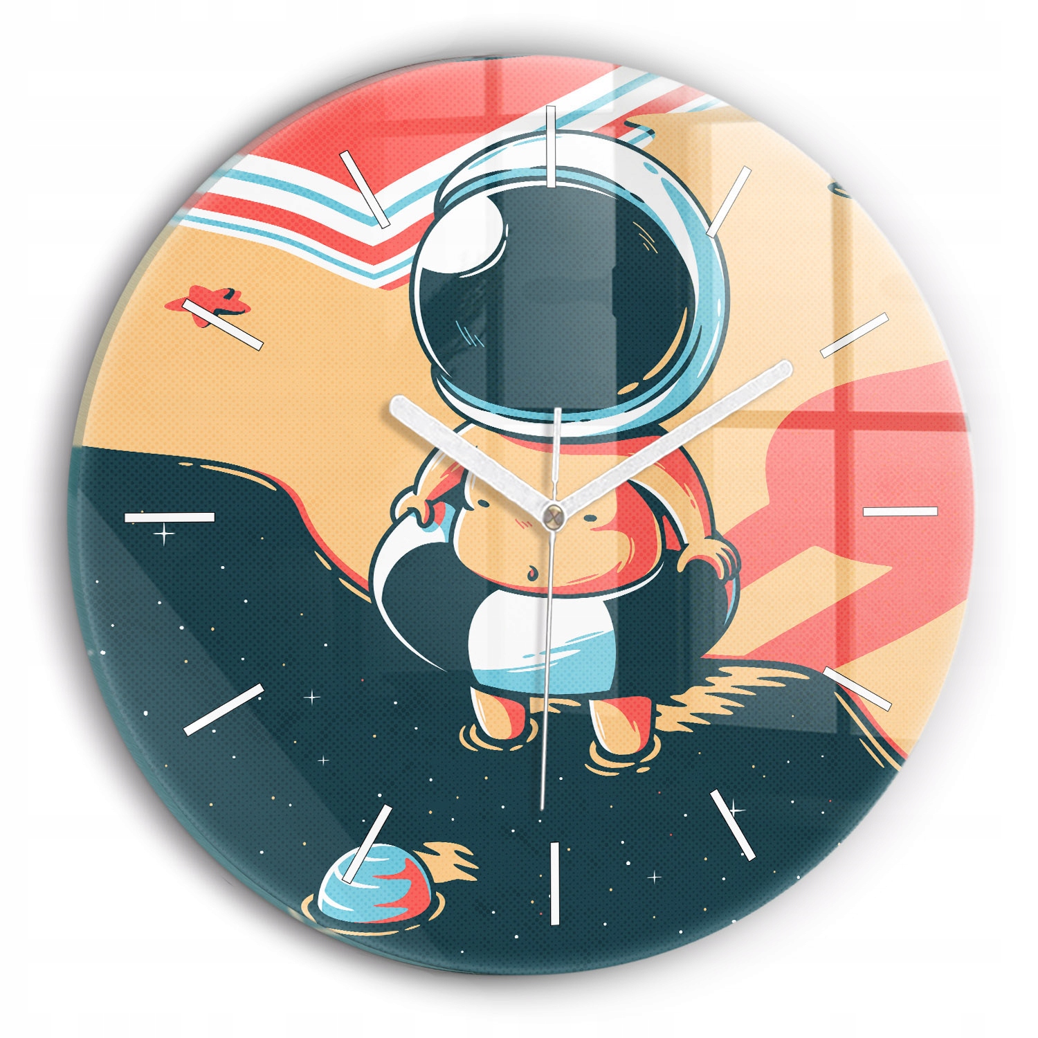 Elegantní skleněné hodiny do obývacího pokoje kuchyně astronaut dítě fi30 cm
