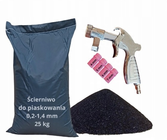 

Zestaw do piaskowania pistolet 4 dysze korund 25kg