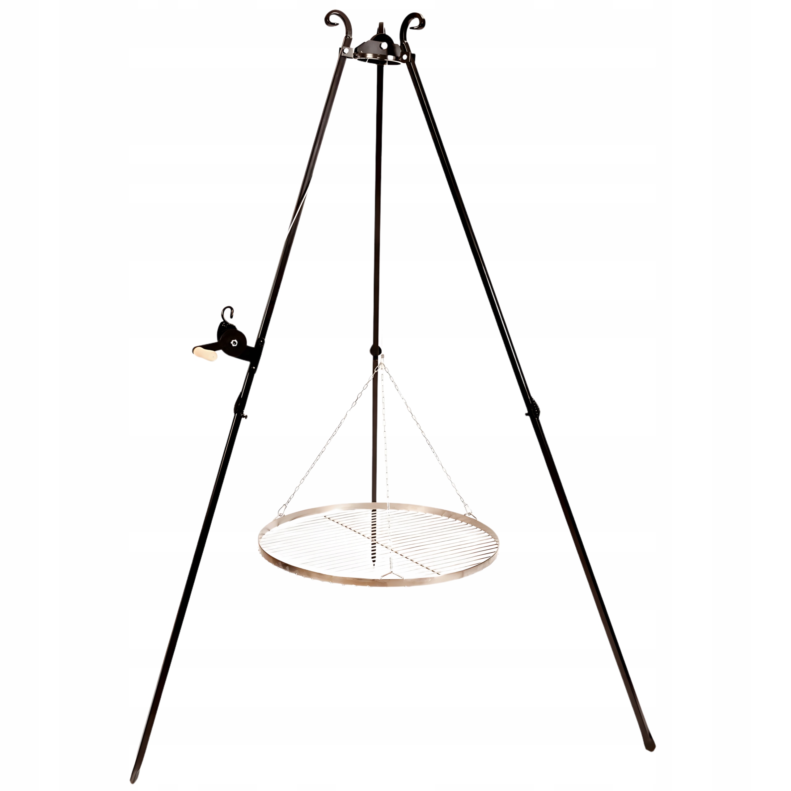 Grill Trójnóg Ogrodowy Ruszt Nierdzewny Polski Okragły Inox Kołowrotek 60cm